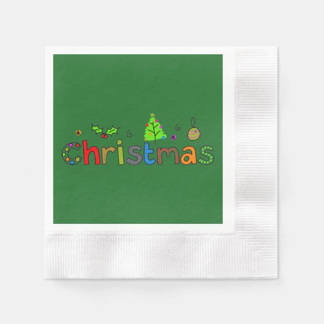 Serviettes Jetables Livre vert de Noël de forêt Napkin (Devant)