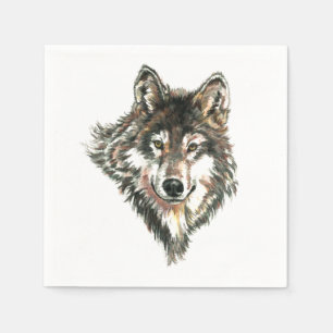 Serviettes Jetables Logo Wolf Head Aquarelle