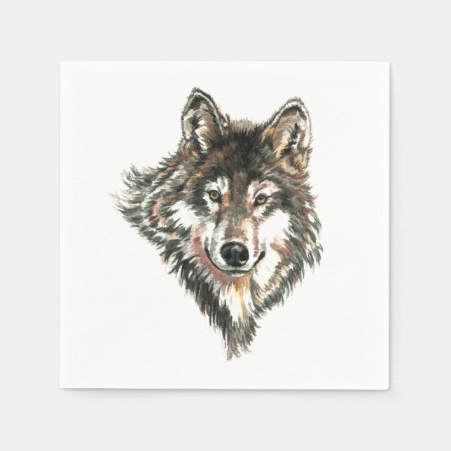 Serviettes Jetables Logo Wolf Head Aquarelle (Devant)
