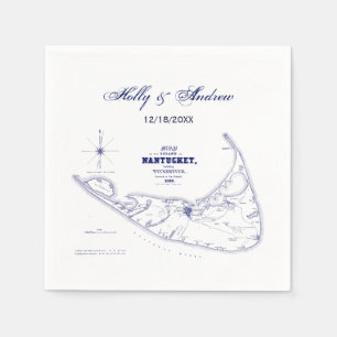 Serviettes Jetables Long Island The Hamptons Carte Marine Blue Mariage