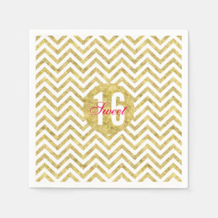 Serviettes Jetables L'or moderne Chevron barre l'anniversaire du