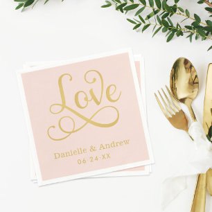 Serviettes Jetables Love Elegant Blush Gold Calligraphy Mariage