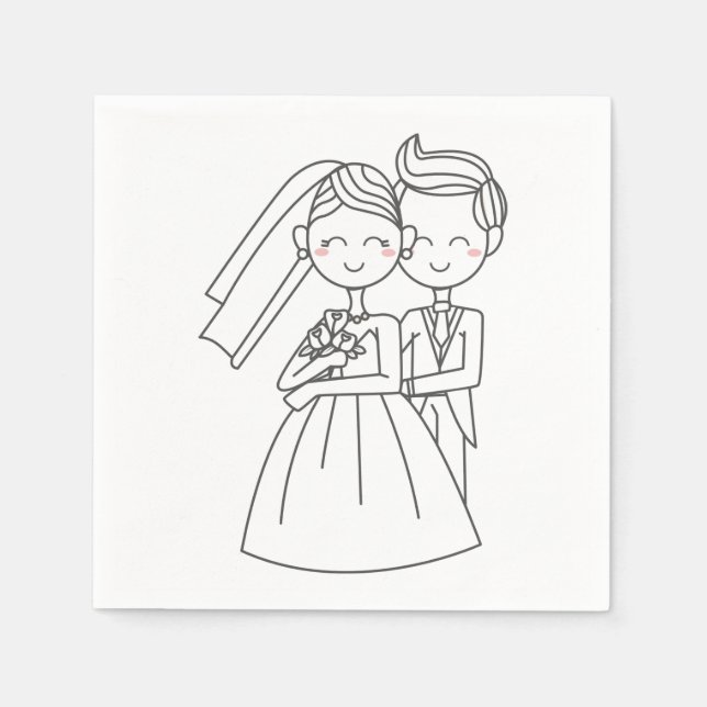 Serviettes Jetables Love Mariée Et Mariage De Cartoon Groom (Devant)