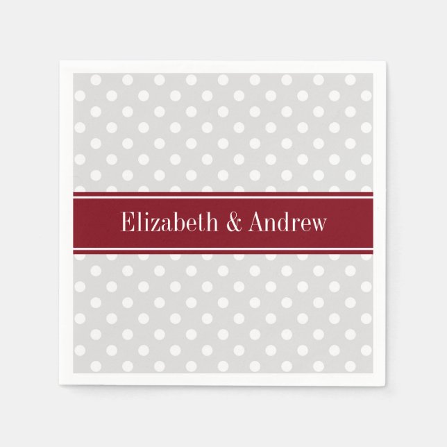 Serviettes Jetables Lt Grey Blanc Pois Bourgogne Nom Monogramme (Devant)