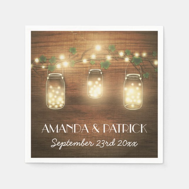 Serviettes Jetables Lumières de la campagne Rustique Mason Jar Mariage (Devant)