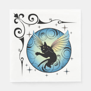 Serviettes Jetables Lune de chat cosmique et étoiles