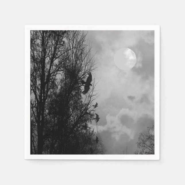 Serviettes Jetables Lune hantée avec Ravens Halloween Napkin (Devant)