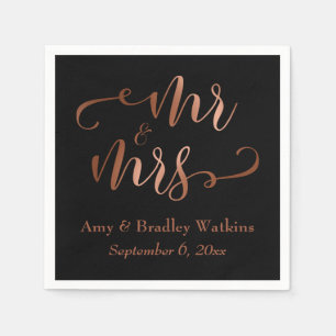 Serviettes Jetables "M. et Mme" Faux Copper Script on Black, Mariage