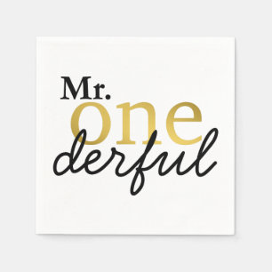 Serviettes Jetables M. Onederful Black and Gold Party Napkins