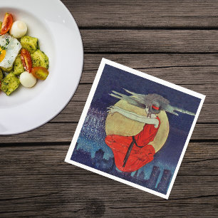 Serviettes Jetables Magic Flottant Femme Lune Nuit Ciel Sorcière