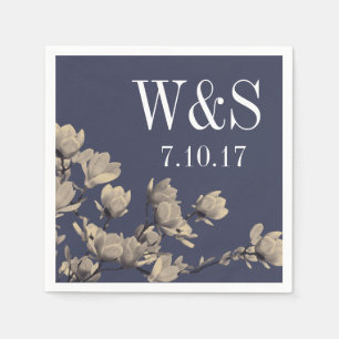 Serviettes Jetables Magnolias du Sud et Mariage bleu de minuit