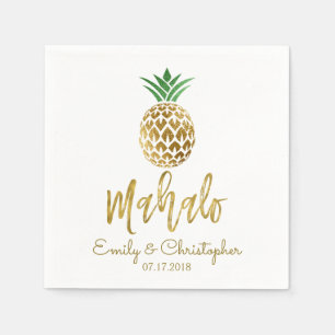 Serviettes Jetables Mahalo Tropical Hawaiian Ananas Mariage Blanc