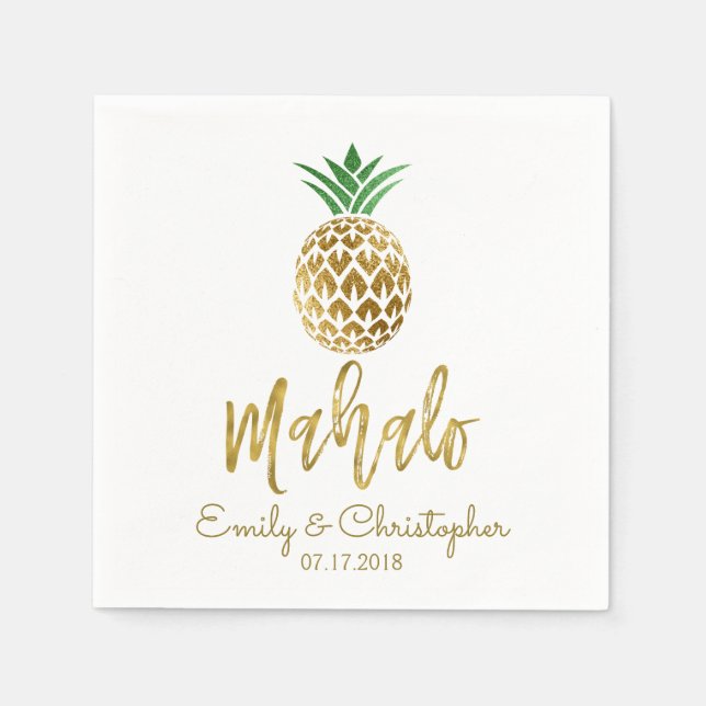 Serviettes Jetables Mahalo Tropical Hawaiian Ananas Mariage Blanc (Devant)