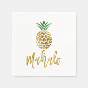Serviettes Jetables Mahalo Tropical Hawaiian Ananas Mariage Blanc