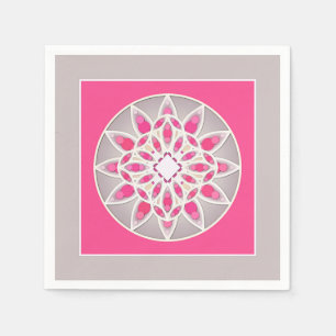 Serviettes Jetables Mandala motif en rose fushia, blanc et gris