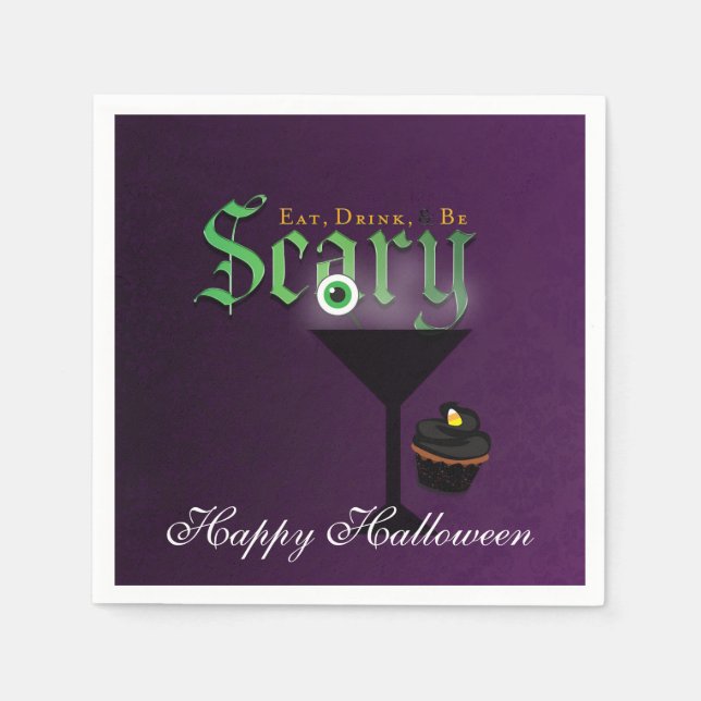 Serviettes Jetables Mangez Boire Soyez Effrayant Halloween Purple Part (Devant)