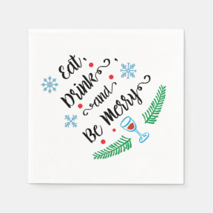 Serviettes Jetables Mangez Boire & Soyez Joyeux Cocktail de Noël Napki