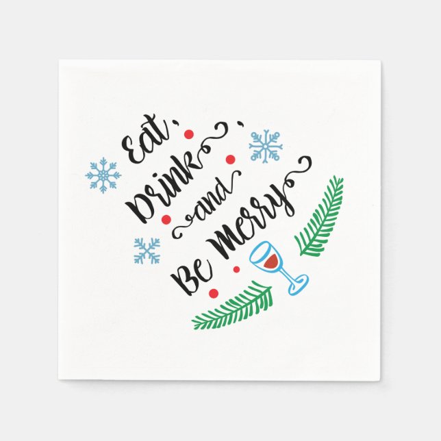 Serviettes Jetables Mangez Boire & Soyez Joyeux Cocktail de Noël Napki (Devant)
