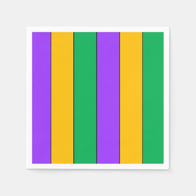 Serviettes Jetables Mardi Gras Stripes Motif violet vert jaune (Devant)