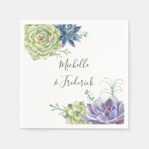 Serviettes Jetables Mariage aquarelle cactus succulentes désertiques