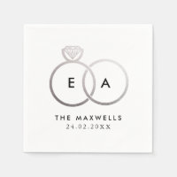 Mariage Argent moderne Anneaux Cocktail Napkin