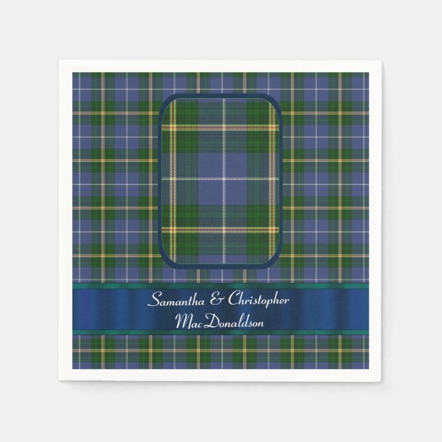 Serviettes Jetables Mariage bleu et vert tartan plaid (Devant)
