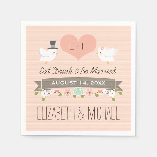 Serviettes Jetables Mariage Blush Inséparable Dove (Devant)