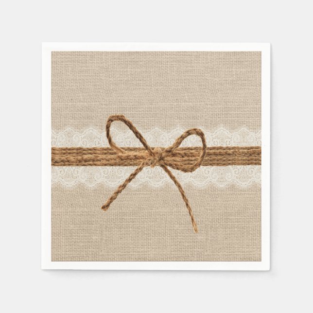 Serviettes Jetables Mariage campagnard Twine Burlap Rustique (Devant)
