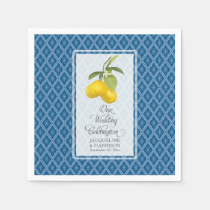 Serviettes Jetables Mariage Célébration Marine bleu Citron blanc Citru