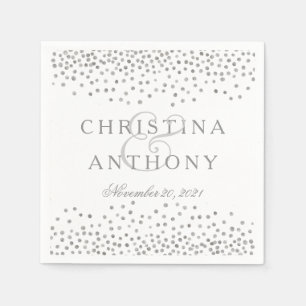 Serviettes Jetables Mariage Confetti en argent Napkin personnalisé
