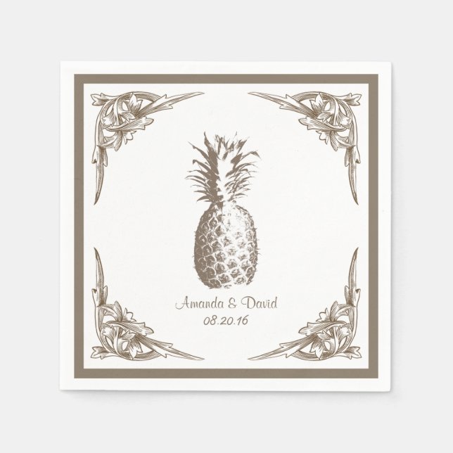 Serviettes Jetables Mariage d'ananas vintage (Devant)