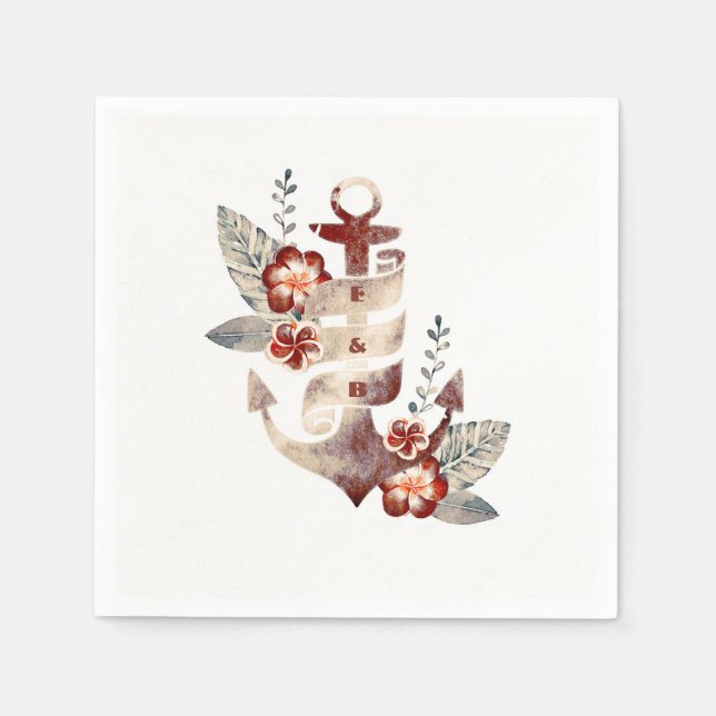 Serviettes Jetables Mariage d'Ancres de plage Nautical (Devant)