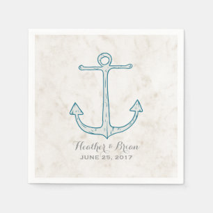 Serviettes Jetables Mariage d'Ancres Royal Blue Rustic
