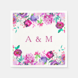 Serviettes Jetables Mariage d'aquarelle de la Monnaie rose violet