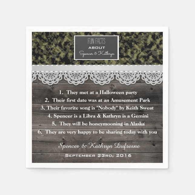 Serviettes Jetables Mariage de Camouflage romantique (Devant)