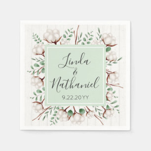 Serviettes Jetables Mariage de ferme rustique Southern Cotton & Wood C