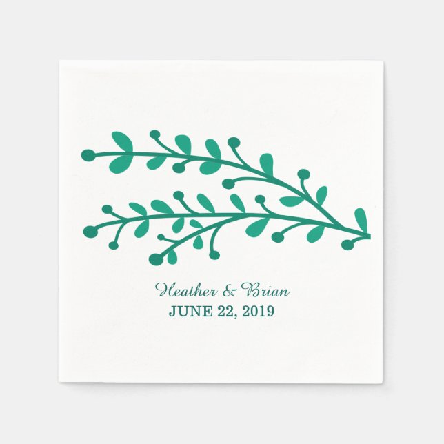 Serviettes Jetables Mariage de feuillage simple vert (Devant)