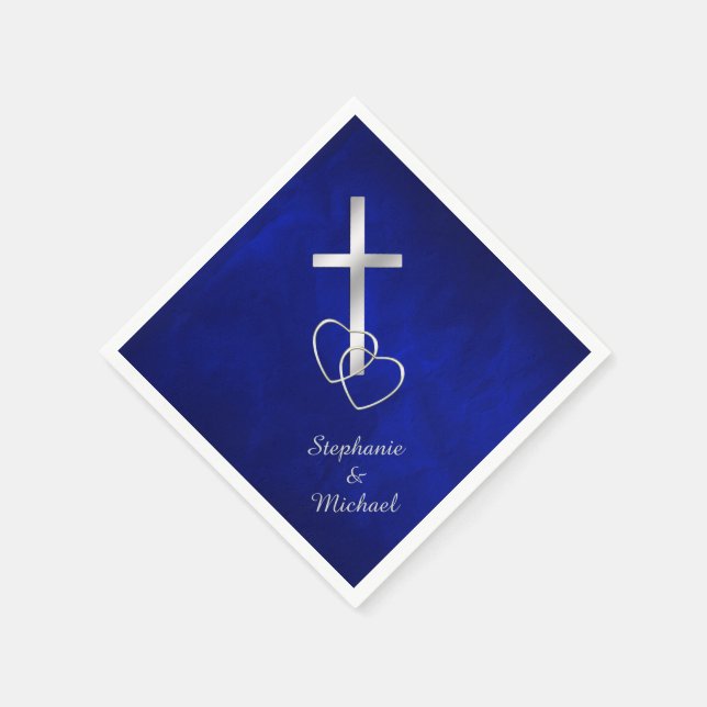 Serviettes Jetables Mariage de la Croix chrétienne d'argent bleu (Coin)