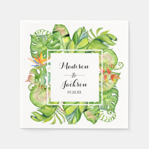 Serviettes Jetables Mariage de monogramme de couronne de palme tropica