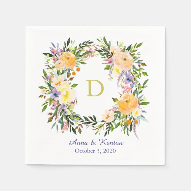 Serviettes Jetables Mariage de monogramme de germe d'automne (Devant)