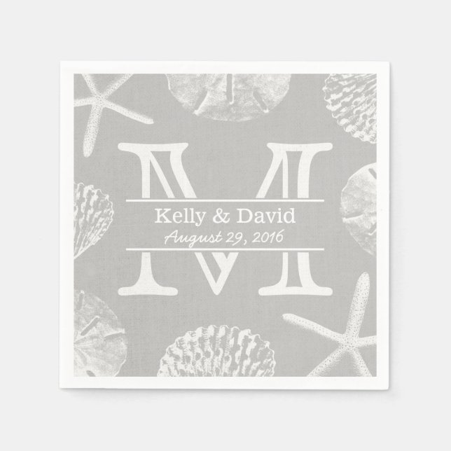 Serviettes Jetables Mariage de plage rustique Monogramme Laced Argent (Devant)