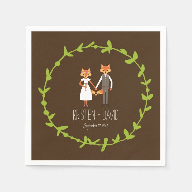 Serviettes Jetables Mariage de renards de bois de Whimsical (Devant)