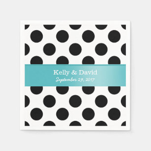Serviettes Jetables Mariage de ruban Turquoise Pois noir et blanc