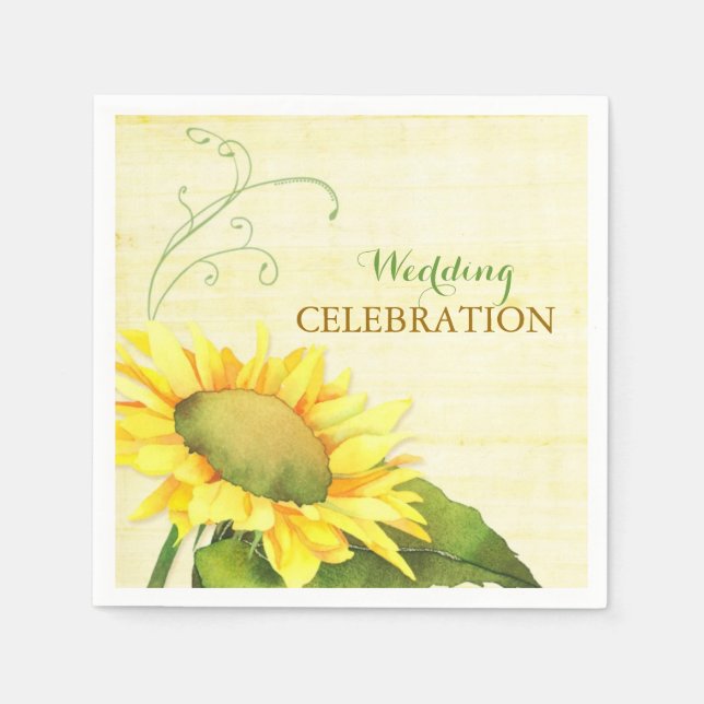 Serviettes Jetables Mariage de tournesol d'aquarelle rurale (Devant)