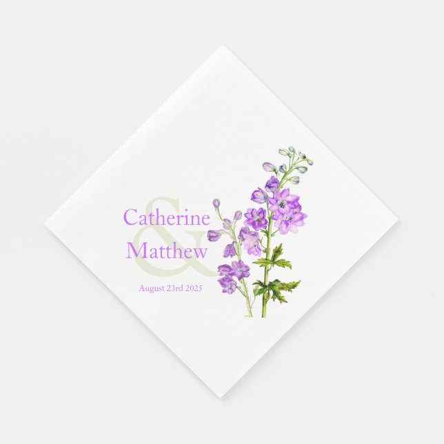 Serviettes Jetables Mariage delphinium violet aquarelle papier serviet (Coin)
