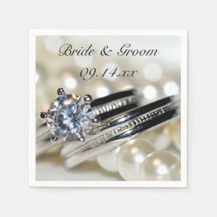 Serviettes Jetables Mariage des anneaux et des perles blanches