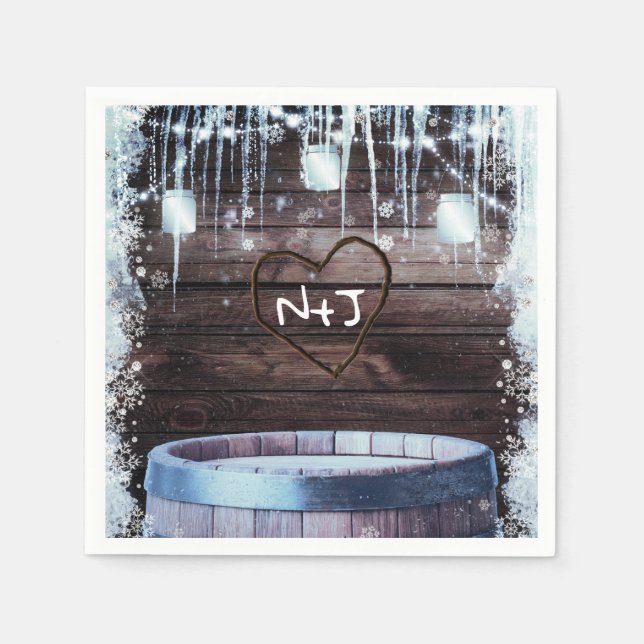 Serviettes Jetables Mariage d'hiver dans une grange rustique avec tonn (Devant)