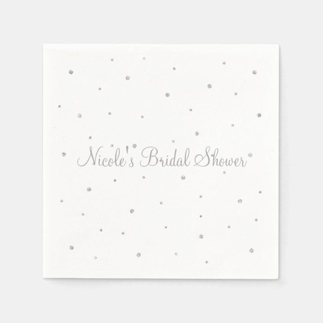 Serviettes Jetables Mariage d'hiver Glam Silver & White Dots Party (Devant)