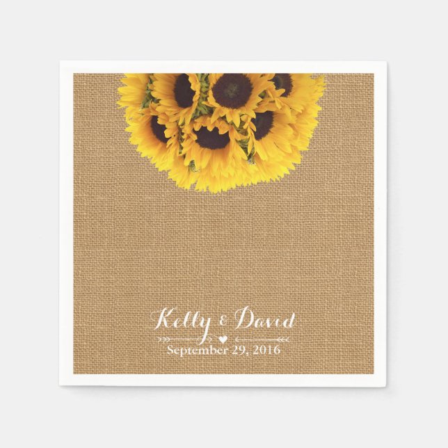 Serviettes Jetables Mariage du Burlap Country Sunflowers (Devant)