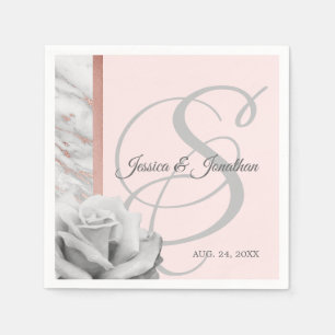Serviettes Jetables Mariage en marbre gris et rose